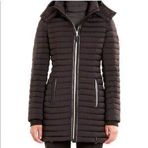 Womens Black Quilted Puffer Coat with Hood